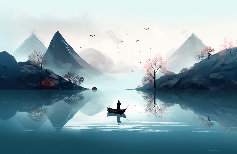 春暖花开大雁回归水墨山水画中国风背景,插画/手绘图,插画/手绘图库,插画/手绘图下载,插画/手绘